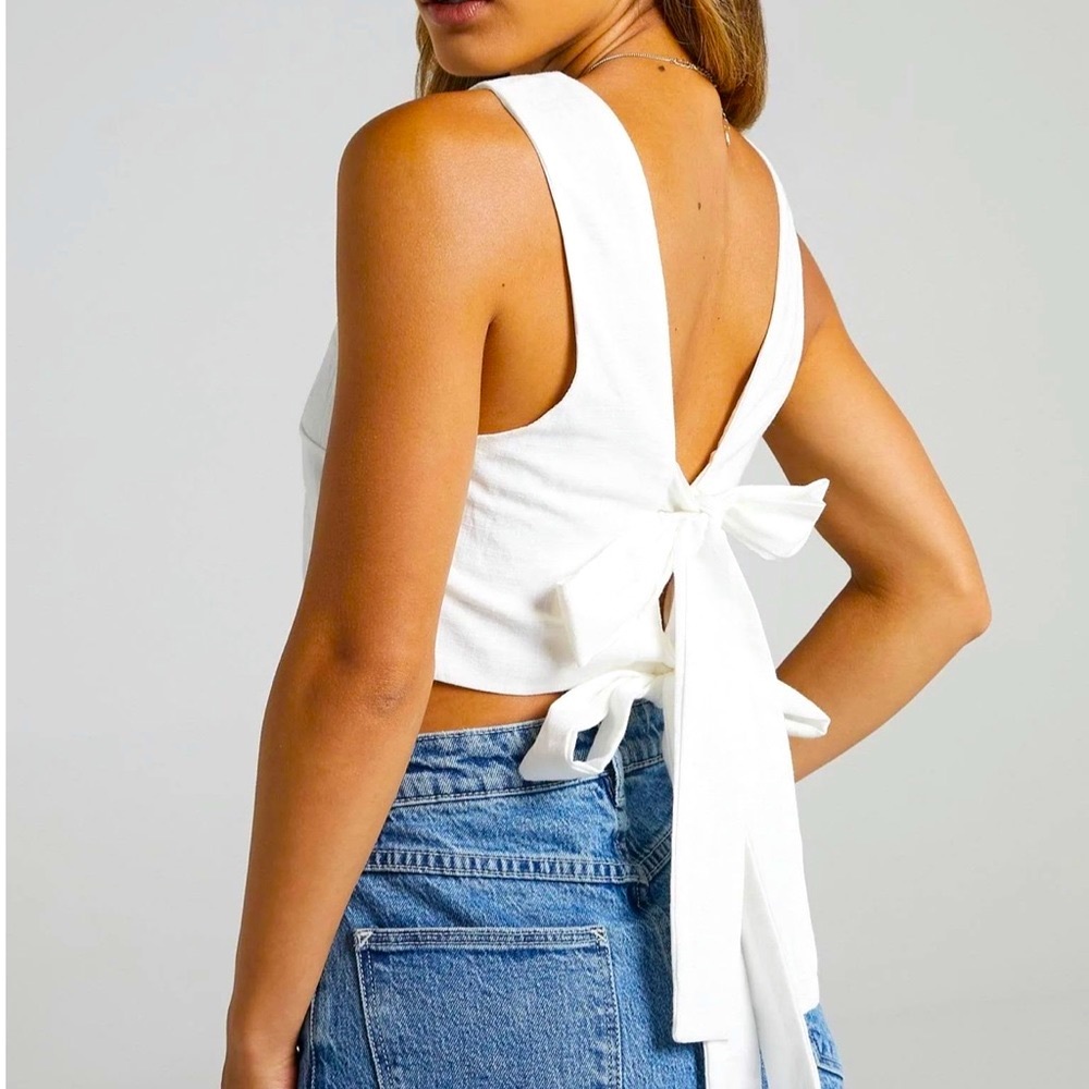 White crop top with tie backs